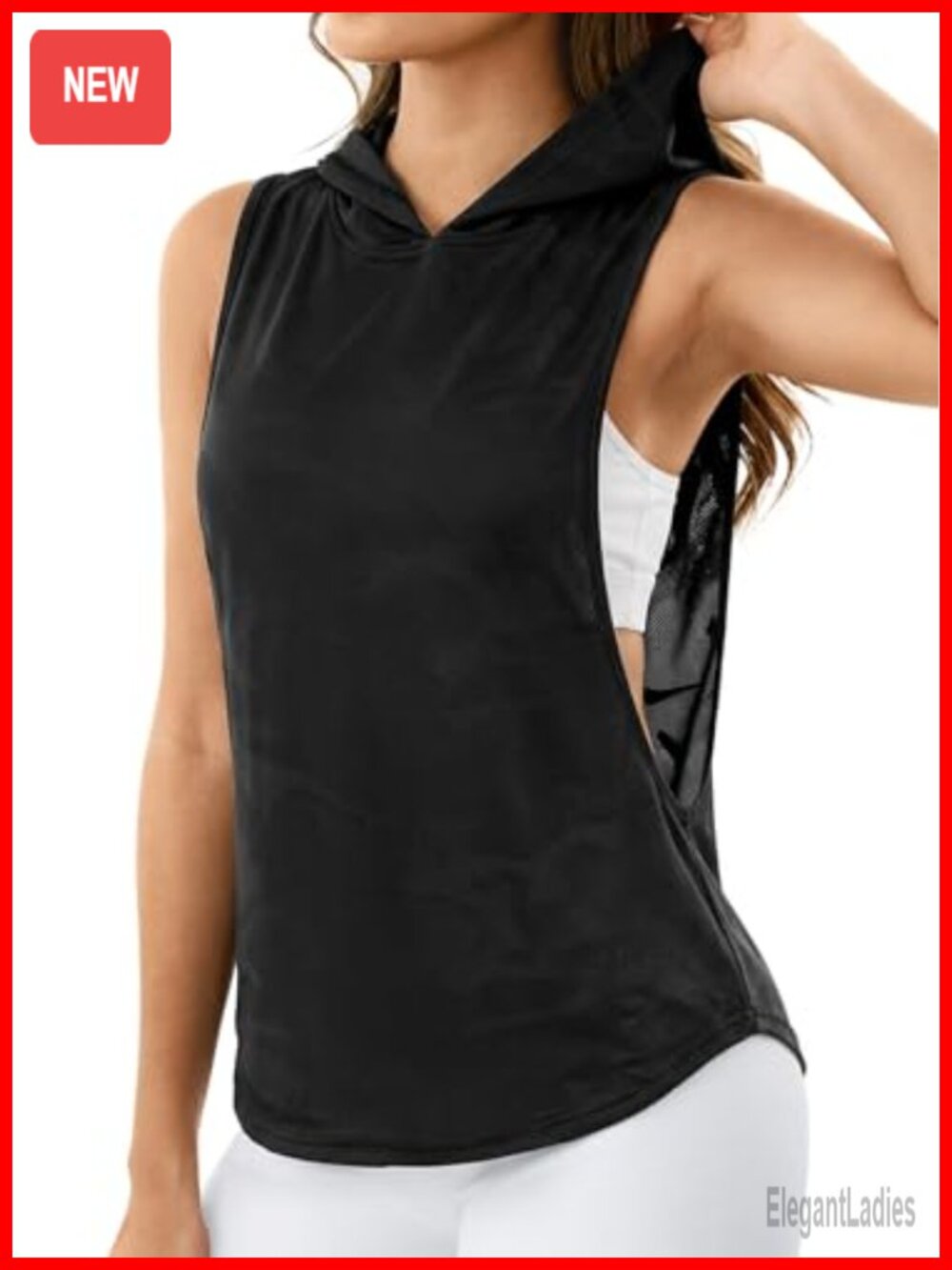 Mesh Workout Tank Top Sleeveless Hooded Gym Shirt Open Side